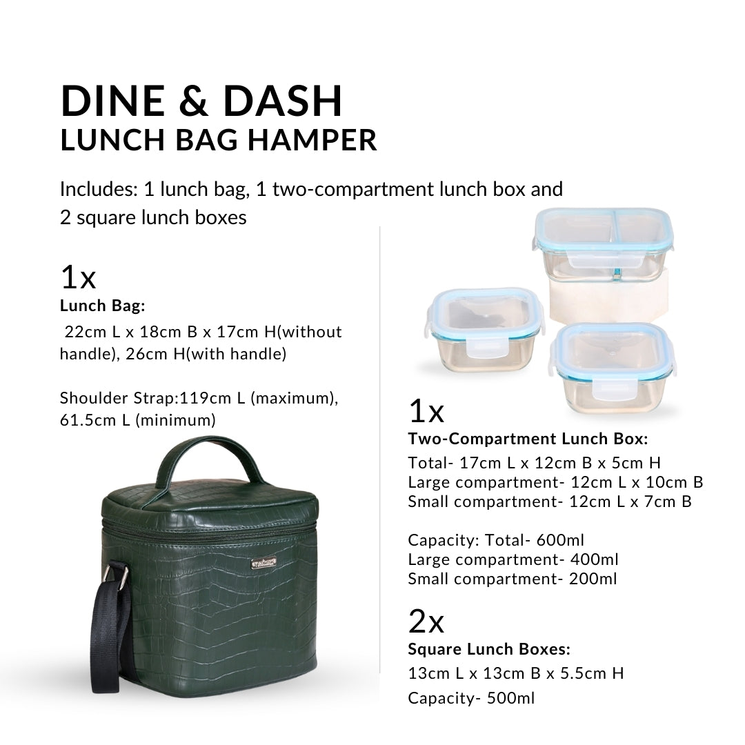 Premium Large Lunch Bag Lunch Box Set Dark Green Nestasia