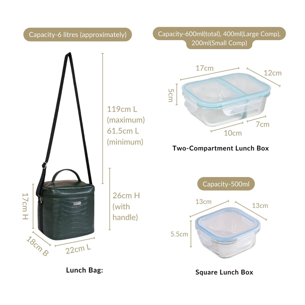 Premium Large Lunch Bag Lunch Box Set Dark Green Nestasia