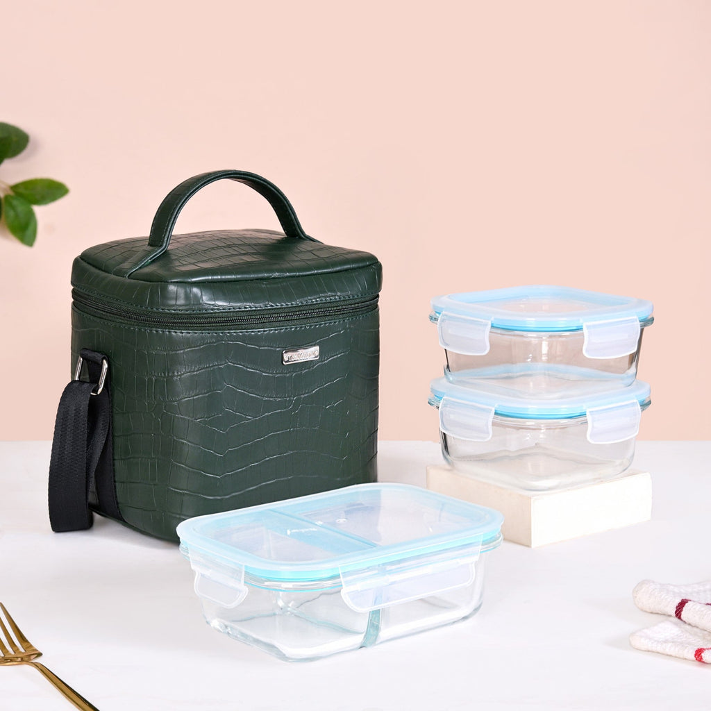 Premium Large Lunch Bag Lunch Box Set Dark Green Nestasia