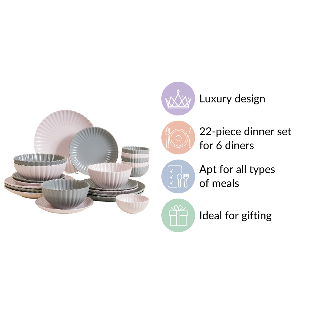 Grey Lavender 22 Piece Daily Dinner Set For 6 Nestasia