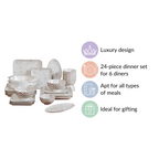 Printed Square Plates 24 Piece Dinner Set For 6 Nestasia
