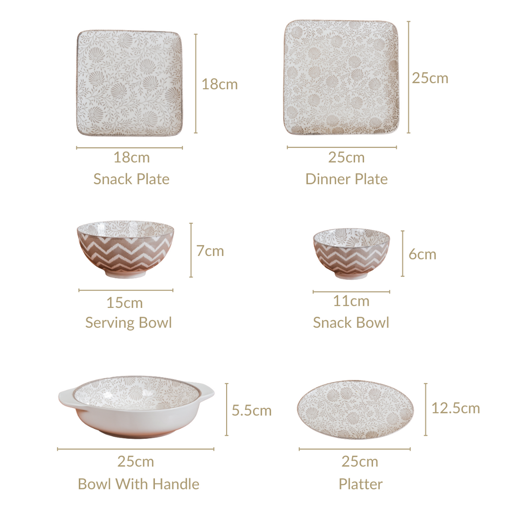 Printed Square Plates 24 Piece Dinner Set For 6 Nestasia
