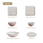 Printed Square Plates 24 Piece Dinner Set For 6 Nestasia