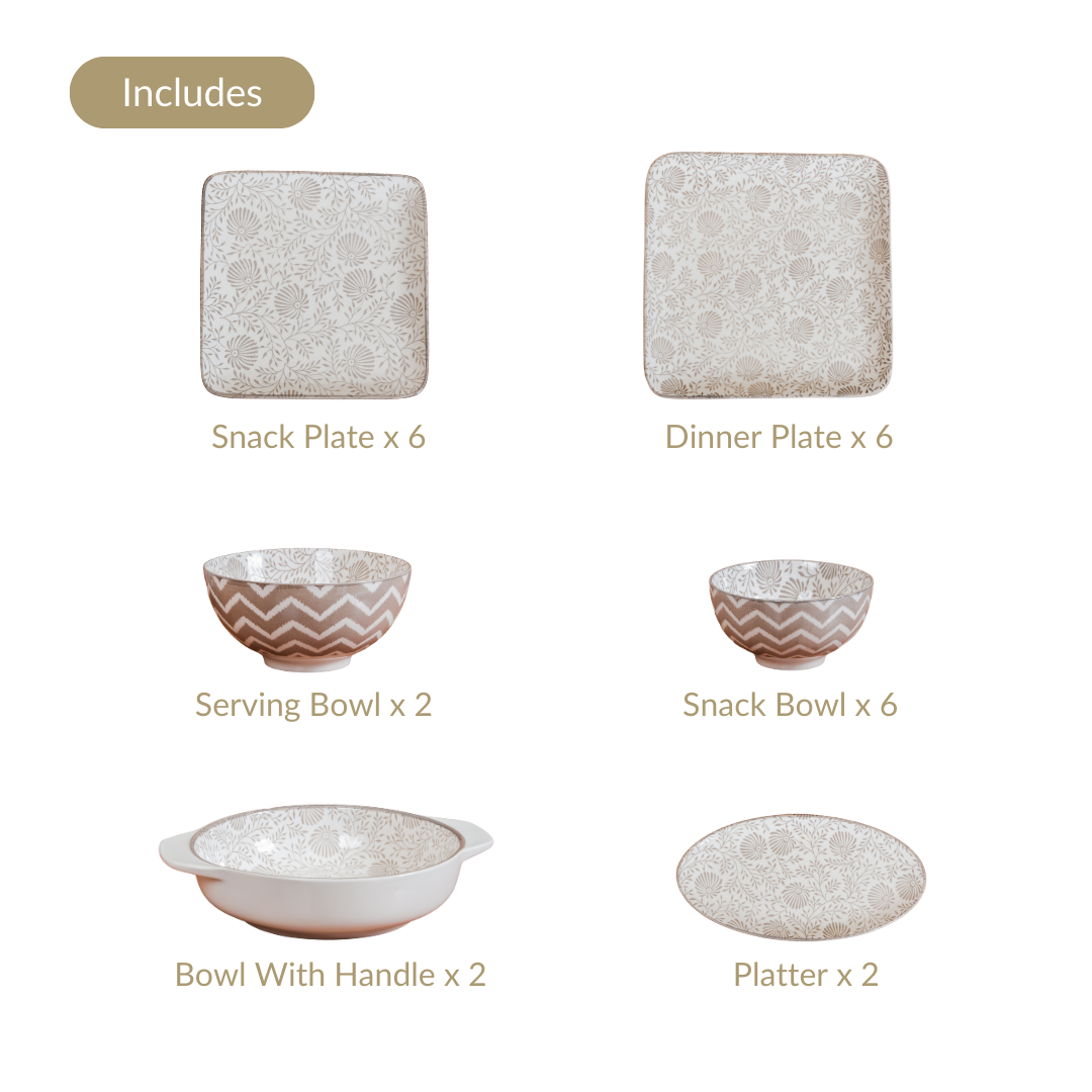 Printed Square Plates 24 Piece Dinner Set For 6 Nestasia