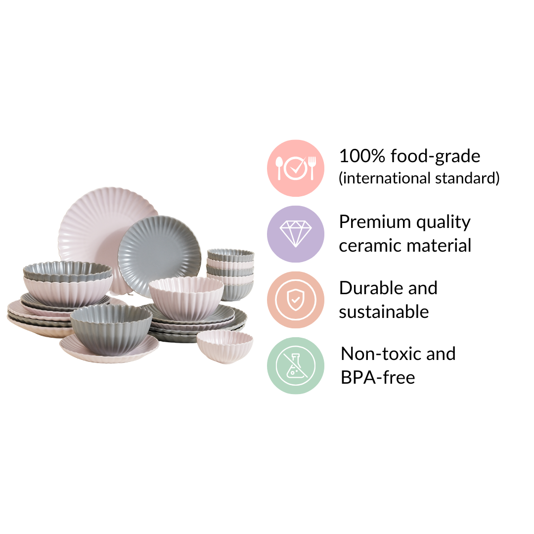 Grey Lavender 22 Piece Daily Dinner Set For 6 Nestasia