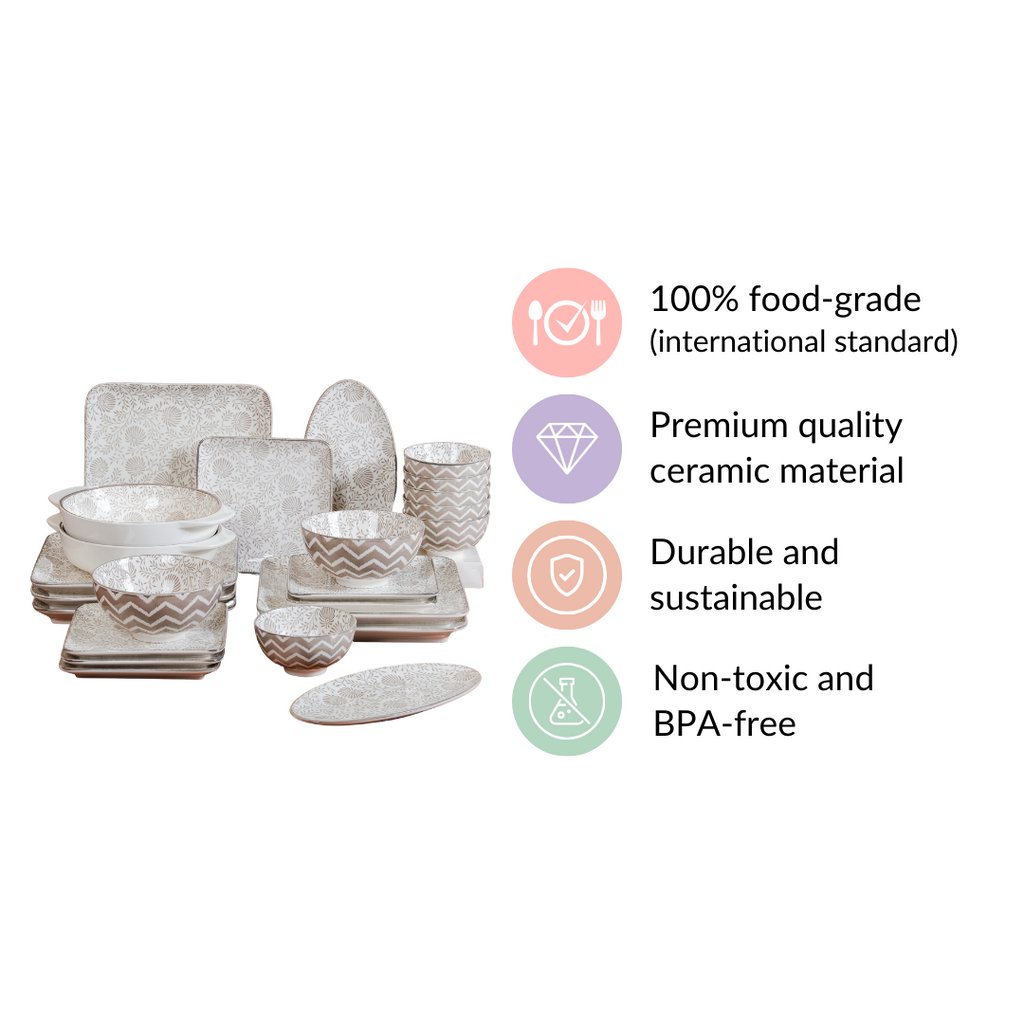 Printed Square Plates 24 Piece Dinner Set For 6 Nestasia