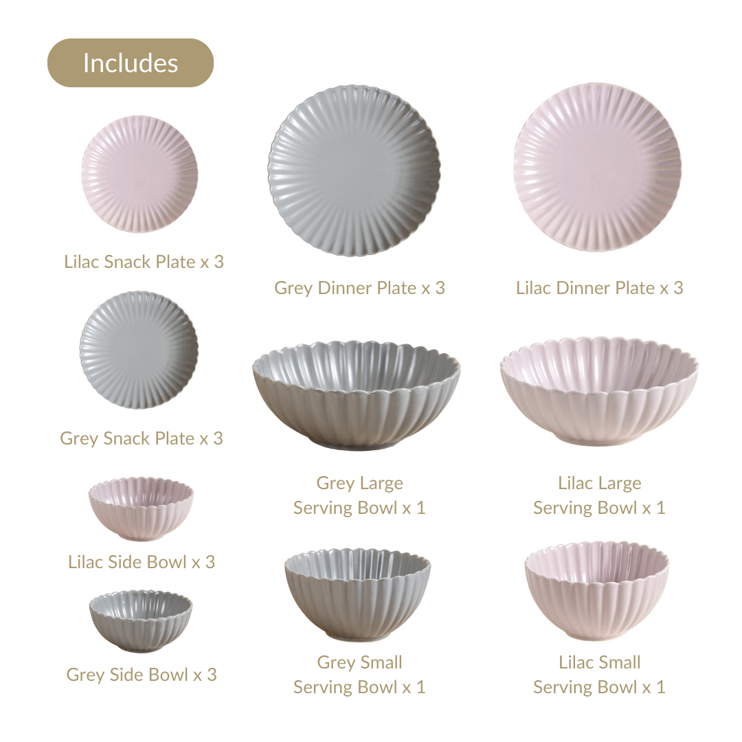 Grey Lavender 22 Piece Daily Dinner Set For 6 Nestasia