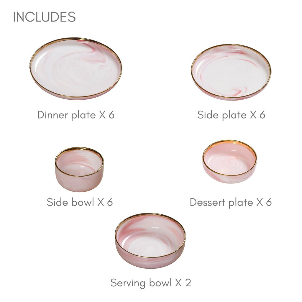 Pink Marble 26 Piece Dinnerware For 6 Nestasia