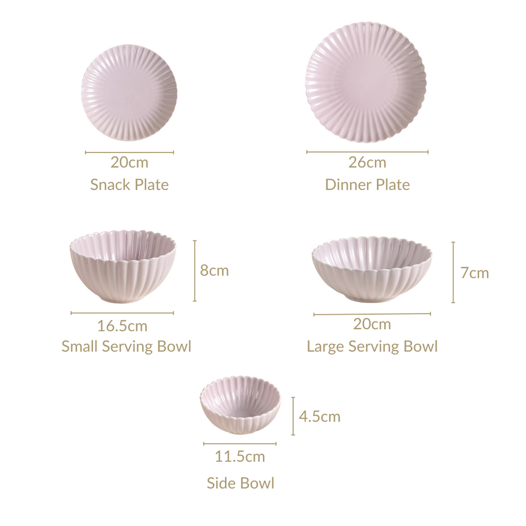 Lilac Scalloped 22 Piece Dinner Set For 6 Nestasia