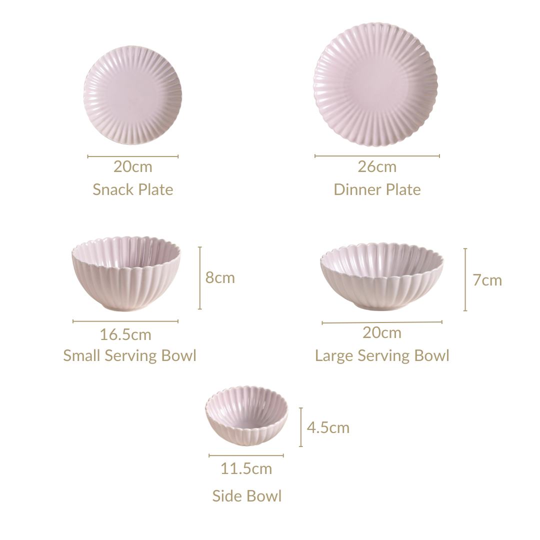 Lilac Scalloped 22 Piece Dinner Set For 6 Nestasia