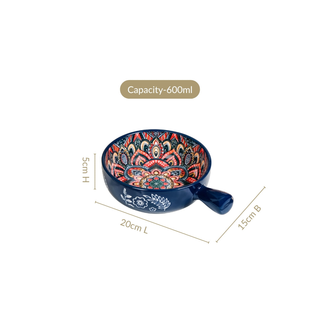 Mandala Melange Dish Bowl With Handle Blue 600ml Nestasia