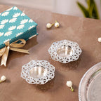 Divya Silver Plated Brass Tealight Holder Set Of 2 In Gift Box Nestasia