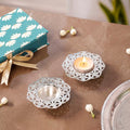 Divya Silver Plated Brass Tealight Holder Set Of 2 In Gift Box Nestasia