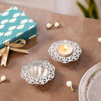 Divya Silver Plated Brass Tealight Holder Set Of 2 In Gift Box Nestasia