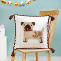 Dog Embroidered Cotton Cushion Cover With Tassels 42x42cm Nestasia