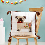 Dog Embroidered Cotton Cushion Cover With Tassels 42x42cm Nestasia