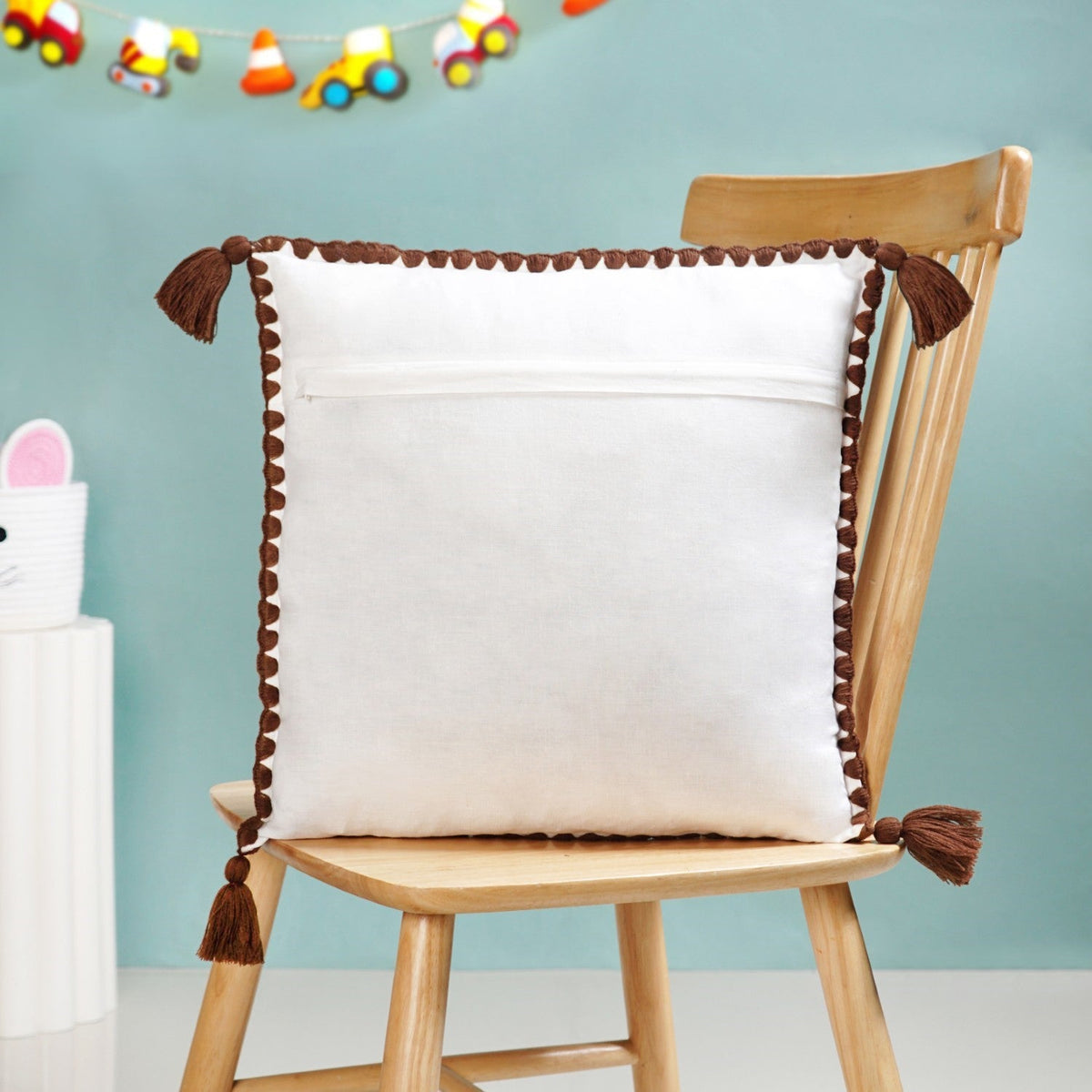 Dog Embroidered Cotton Cushion Cover With Tassels 42x42cm Nestasia