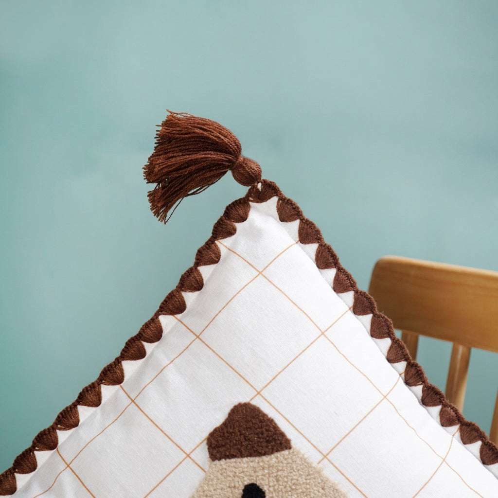 Dog Embroidered Cotton Cushion Cover With Tassels 42x42cm Nestasia