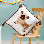 Dog Embroidered Cotton Cushion Cover With Tassels 42x42cm Nestasia