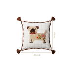 Dog Embroidered Cotton Cushion Cover With Tassels 42x42cm Nestasia