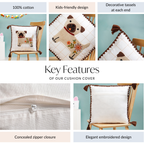 Dog Embroidered Cotton Cushion Cover With Tassels 42x42cm Nestasia