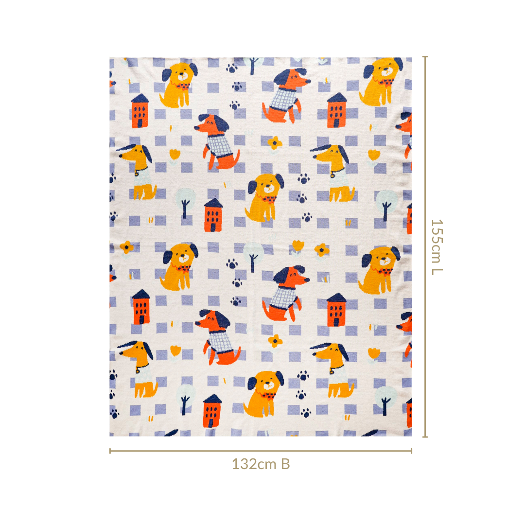 Dog Park Knitted Cotton Throw Blanket For Kids 155x132cm Nestasia