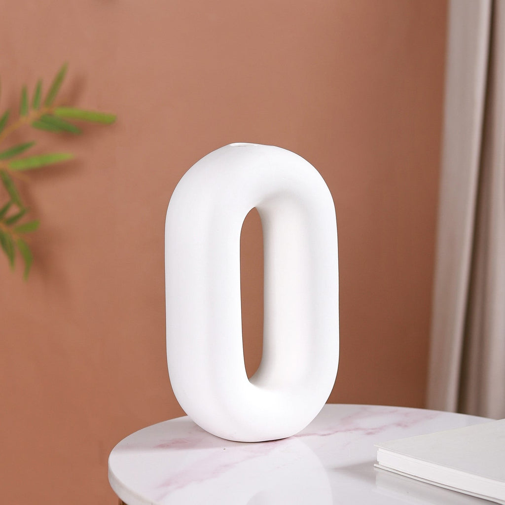 Donut Oval Ceramic Vase White Nestasia