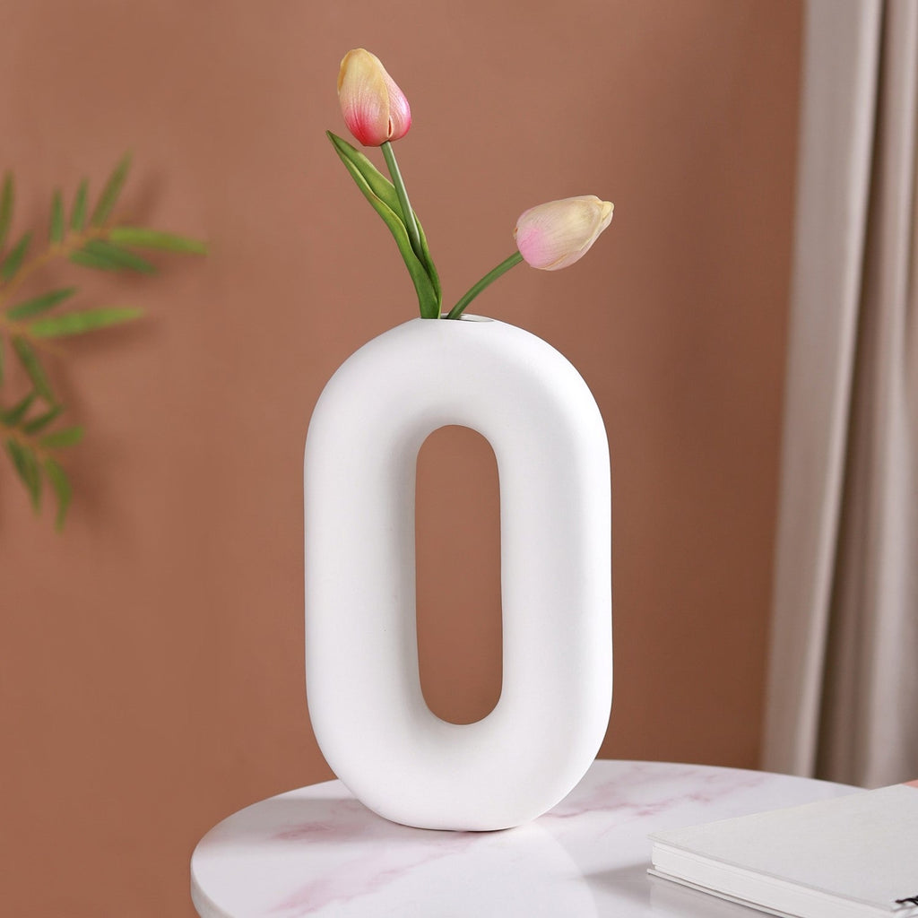 Donut Oval Ceramic Vase White Nestasia