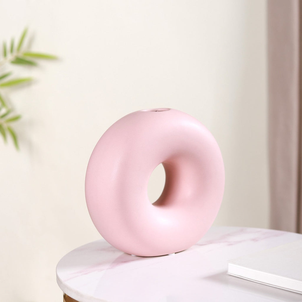 Round Donut Ceramic Vase Pink Nestasia