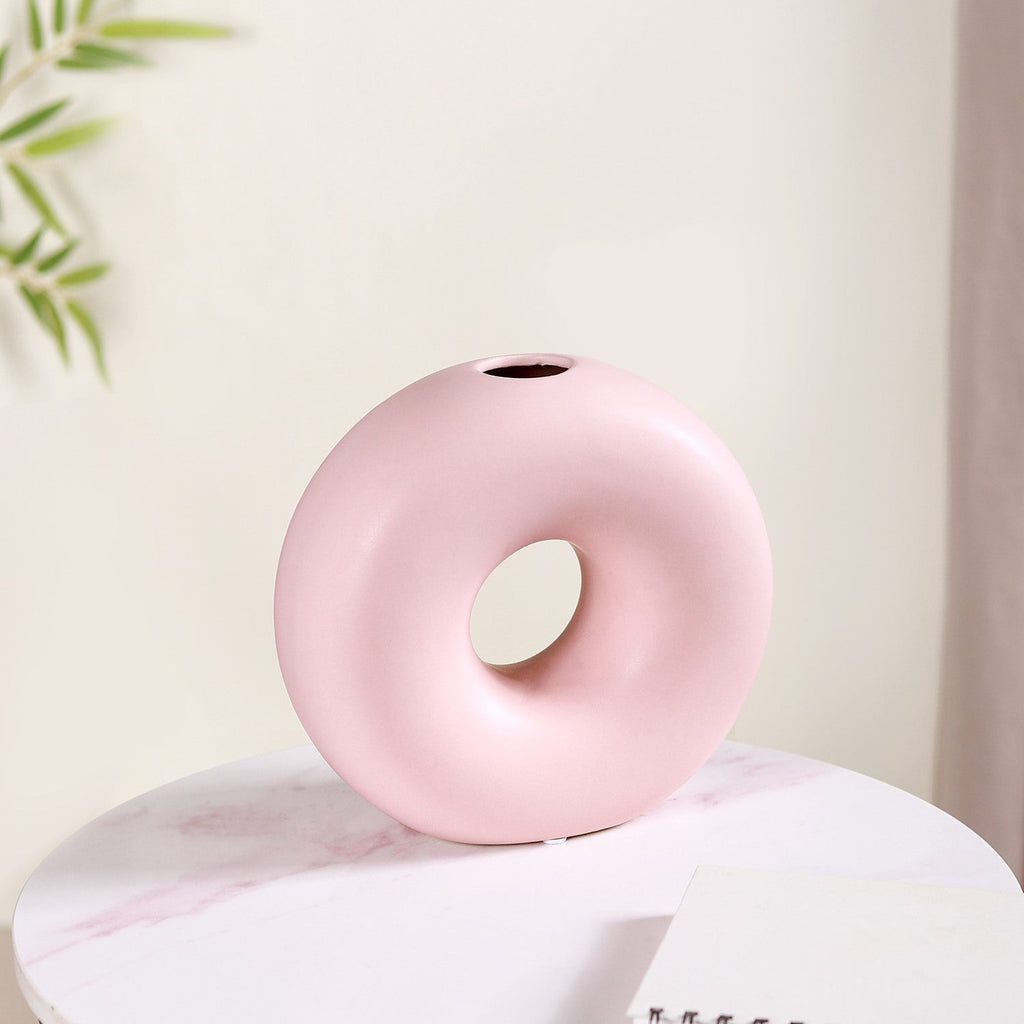 Round Donut Ceramic Vase Pink Nestasia