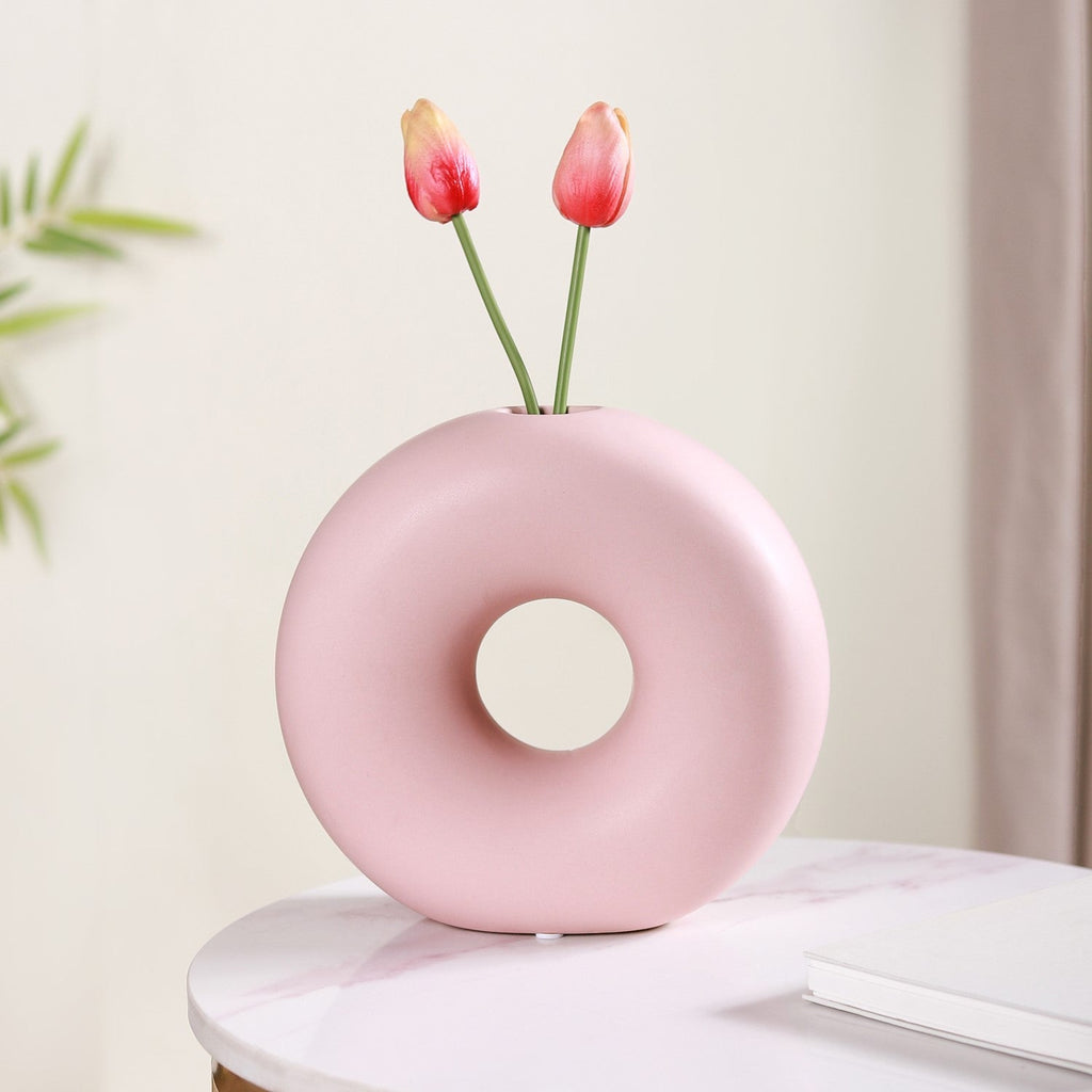 Round Donut Ceramic Vase Pink Nestasia