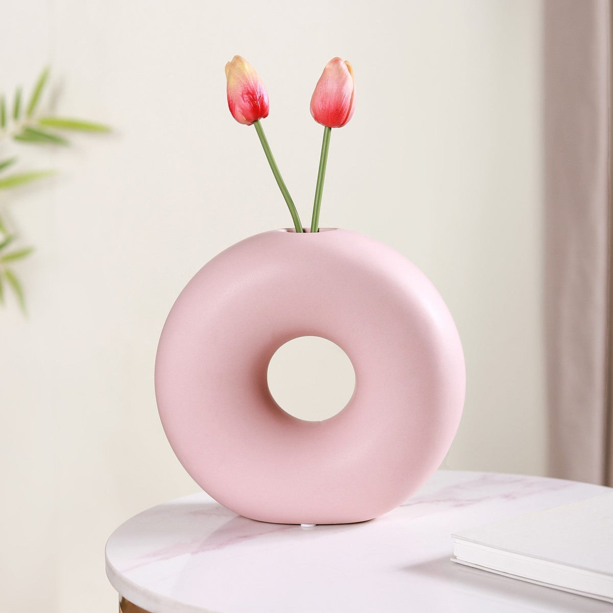 Round Donut Ceramic Vase Pink Nestasia