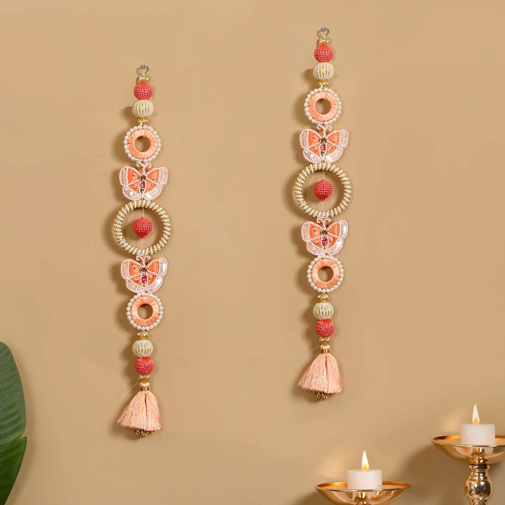 Handcrafted Butterfly Door Hanging Peach Set of 2 Nestasia
