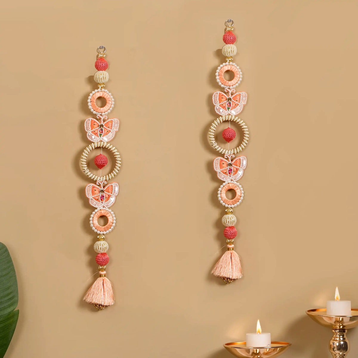 Handcrafted Butterfly Door Hanging Peach Set of 2 Nestasia