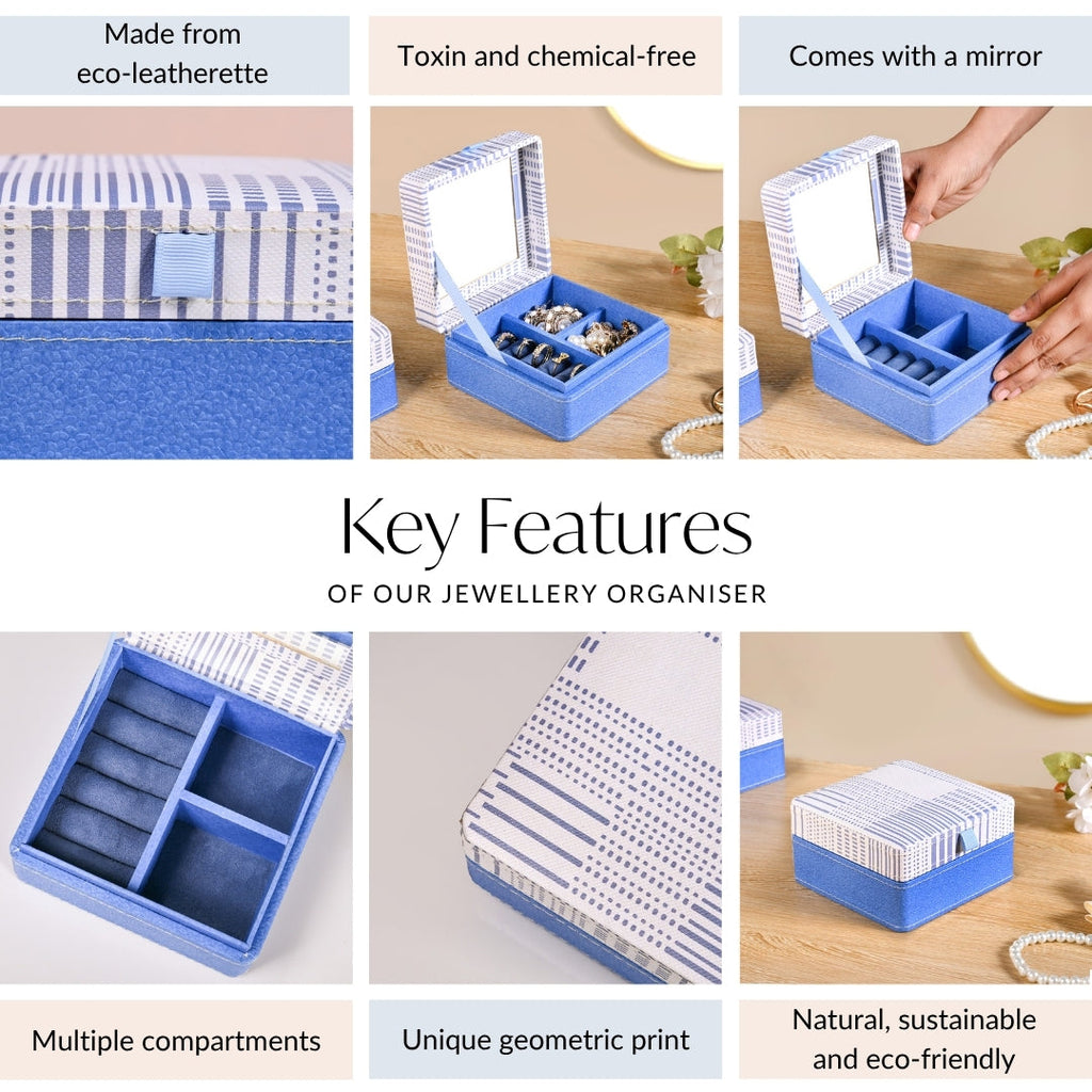 Dots And Dash Multi Section Jewellery Box With Mirror Nestasia