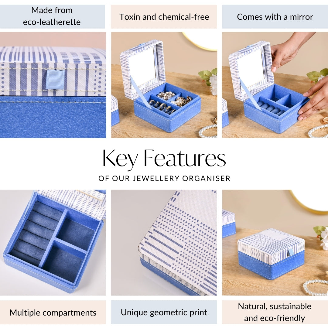 Dots And Dash Multi Section Jewellery Box With Mirror Nestasia