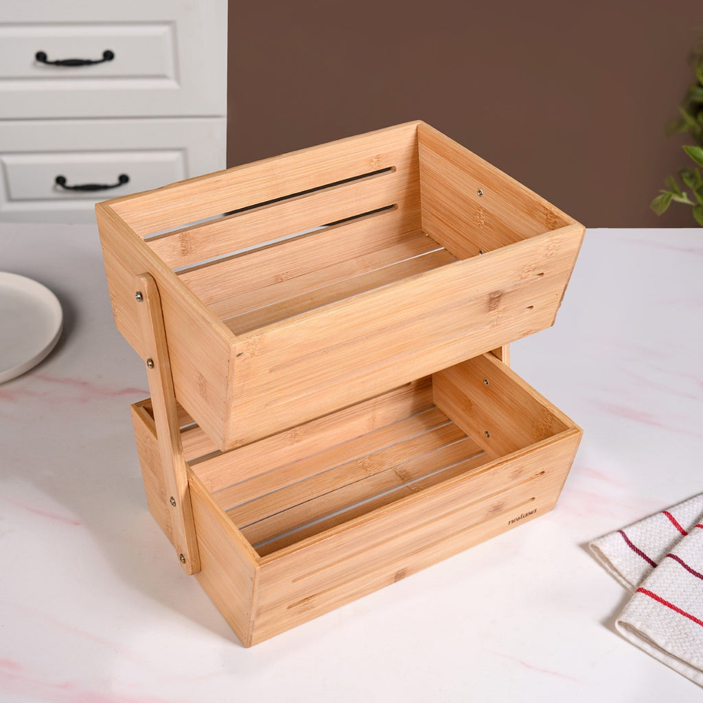 Double Tier Bamboo Storage Basket Nestasia