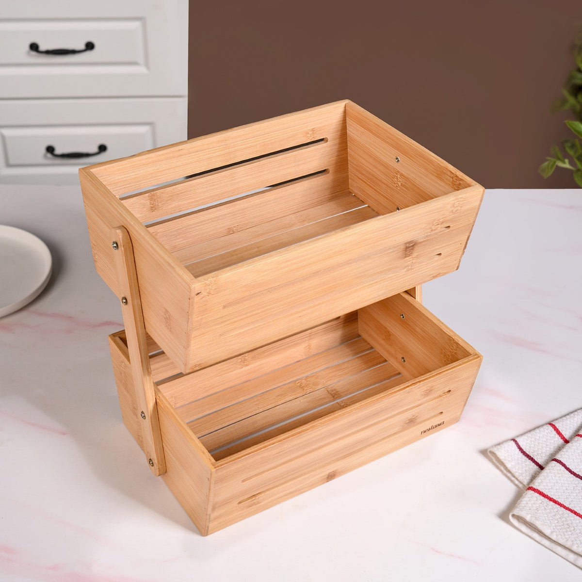 Double Tier Bamboo Storage Basket Nestasia