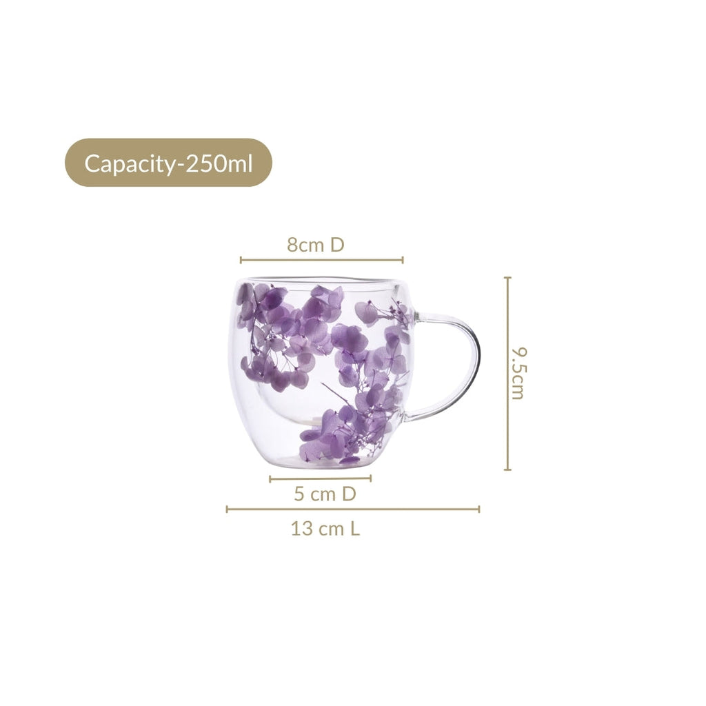 Lavender Flowers Inside Double Walled Coffee Mug Set Of 2 250ml Nestasia