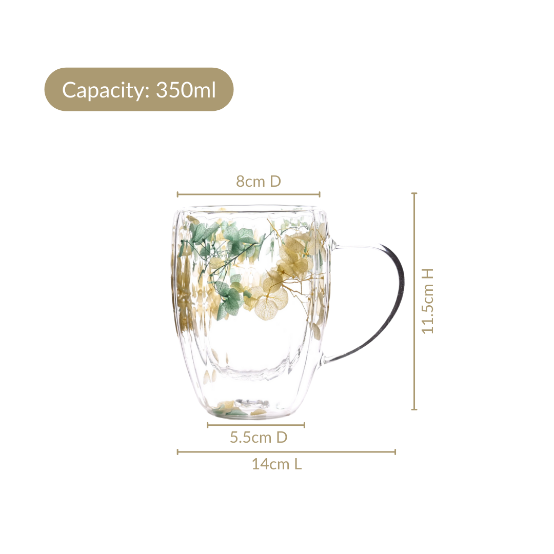 Double Walled Real Green Flower Mug Set Of 2 350ml Nestasia