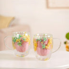 Double Walled Real Green Flower Mug Set Of 2 350ml Nestasia