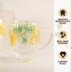 Double Walled Real Green Flower Mug Set Of 2 350ml Nestasia