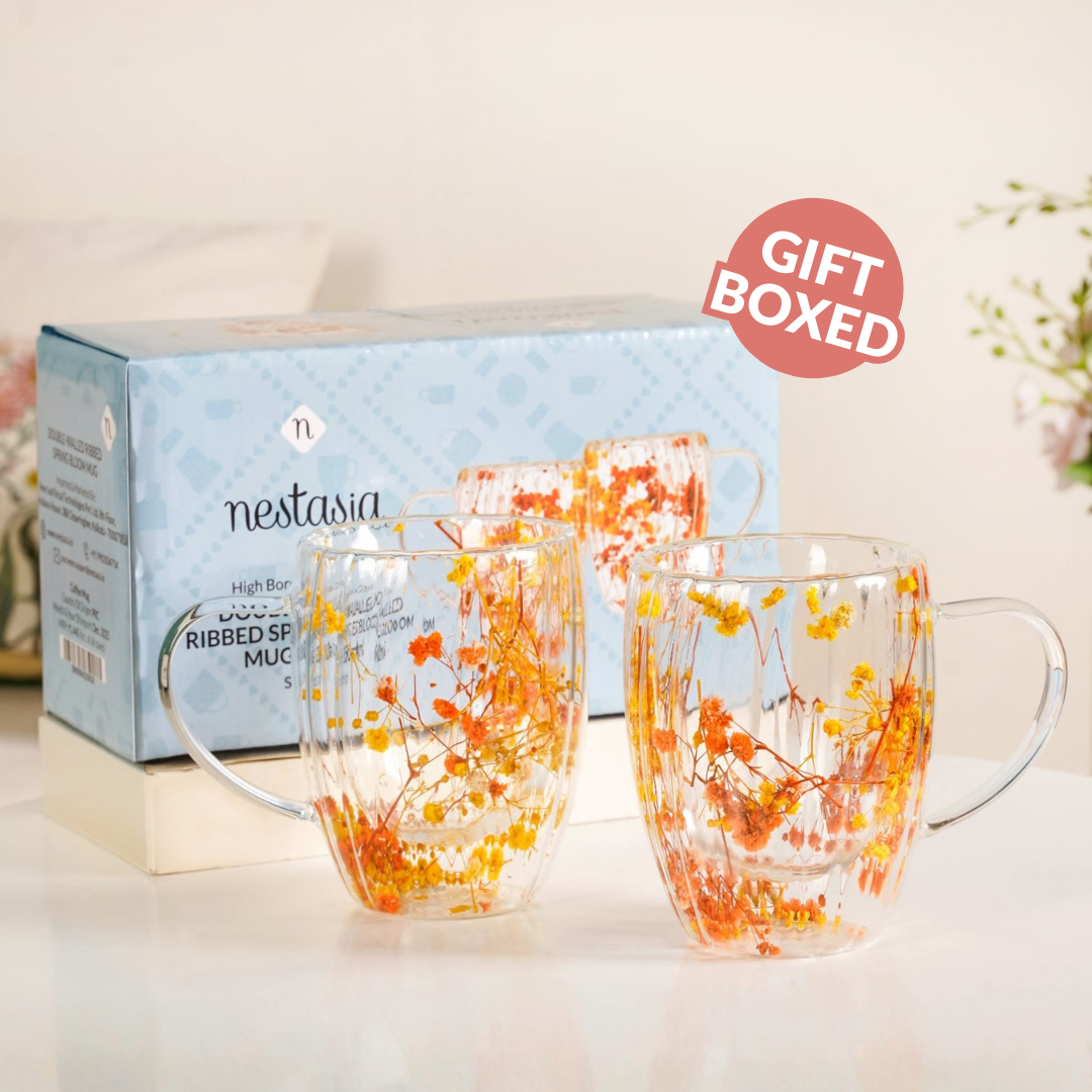 Double Walled Ribbed Spring Bloom Mug Set Of 2 350ml Nestasia