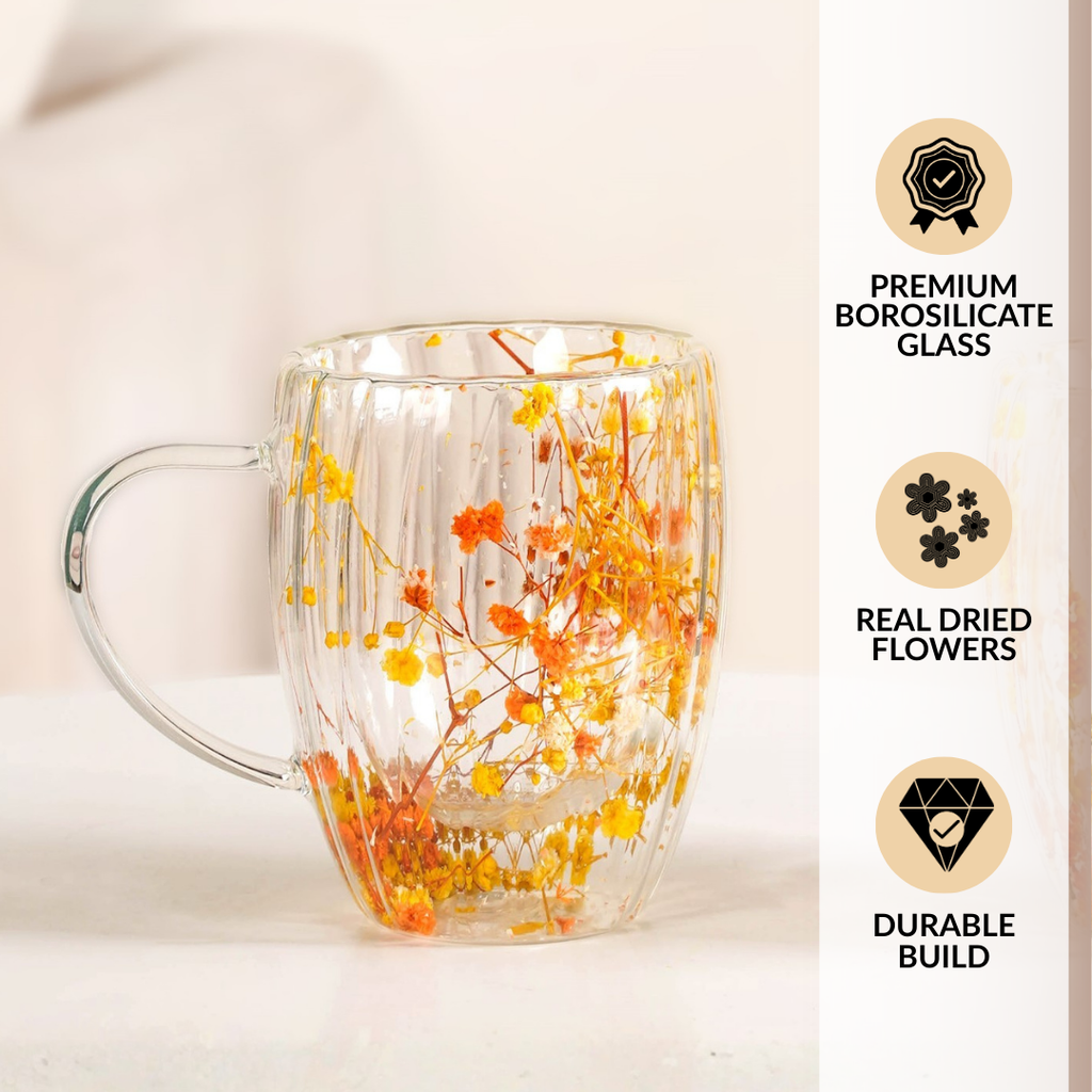Double Walled Ribbed Spring Bloom Mug Set Of 2 350ml Nestasia