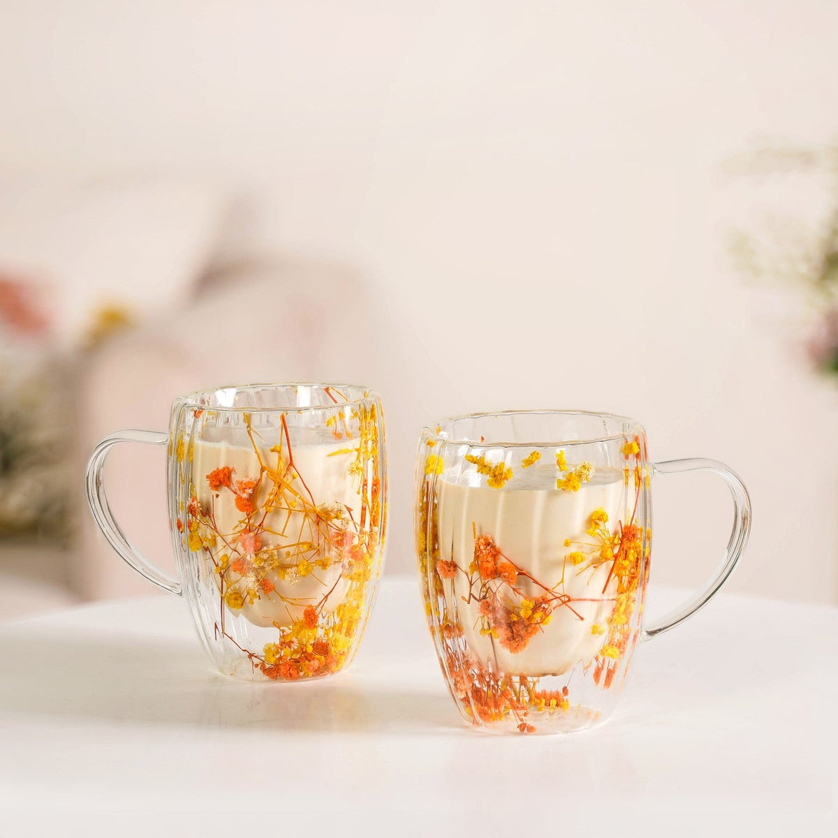 Double Walled Ribbed Spring Bloom Mug Set Of 2 350ml Nestasia