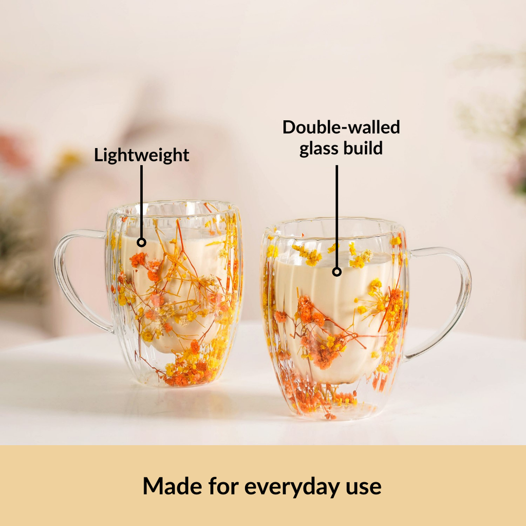 Double Walled Ribbed Spring Bloom Mug Set Of 2 350ml Nestasia