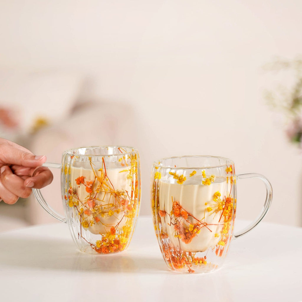 Double Walled Ribbed Spring Bloom Mug Set Of 2 350ml Nestasia