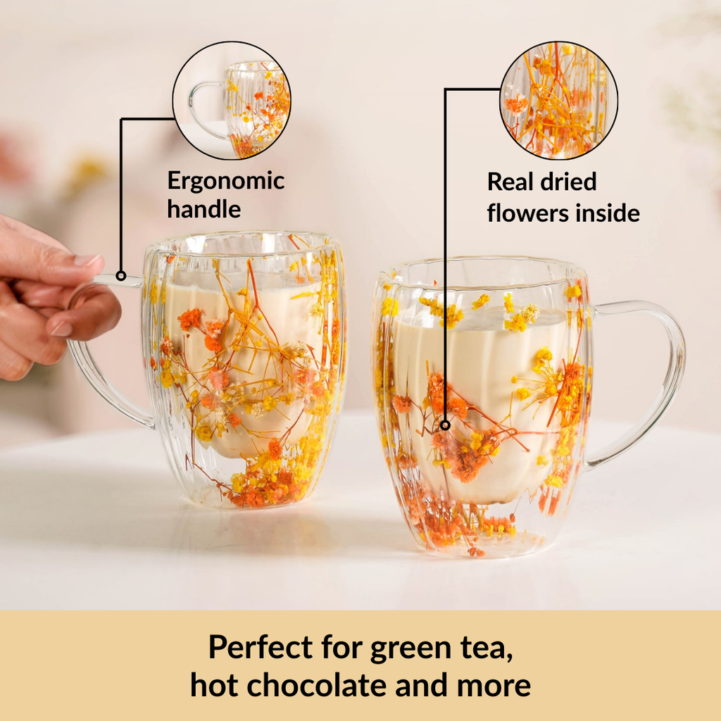 Double Walled Ribbed Spring Bloom Mug Set Of 2 350ml Nestasia