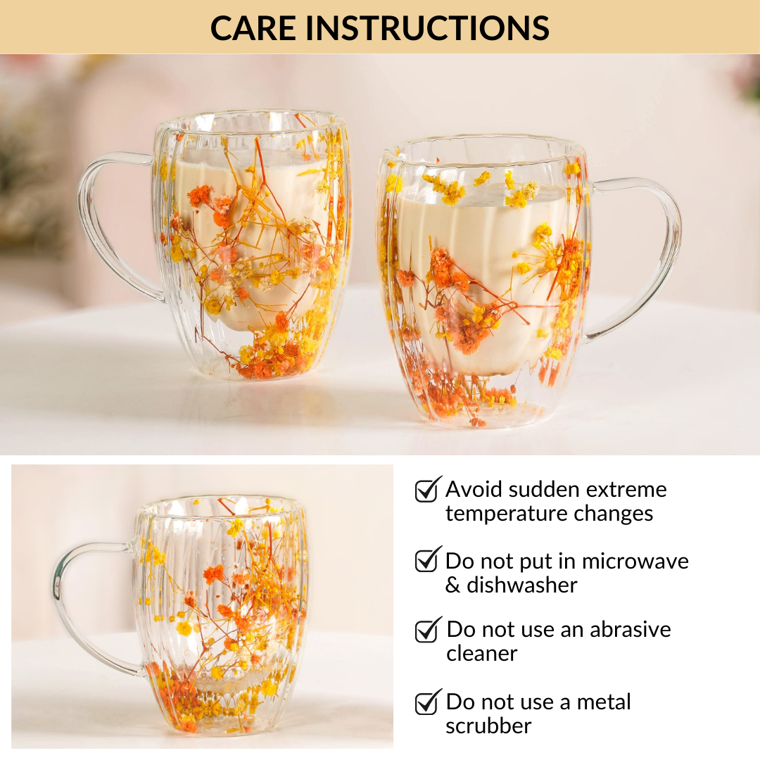 Double Walled Ribbed Spring Bloom Mug Set Of 2 350ml Nestasia