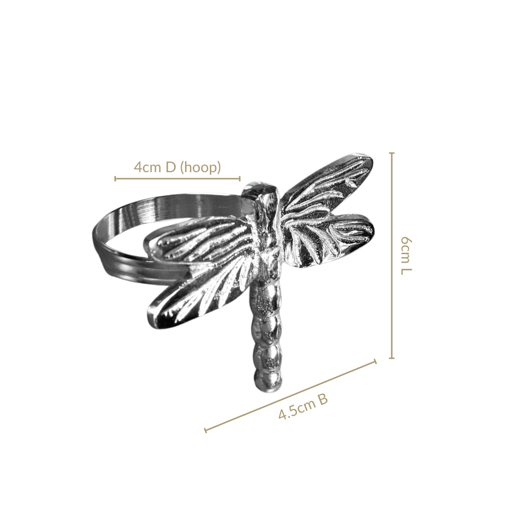 Dragonfly Pure Brass Napkin Ring Set Of 6 Silver Nestasia